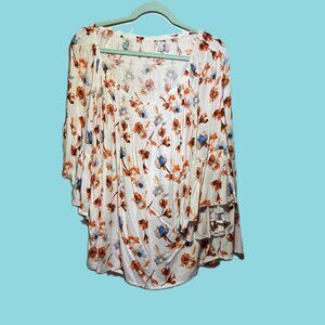 Cato EST 1946 Blue Orange Jersey Peasant Top Ruffle ¾ Sleeve Size XL